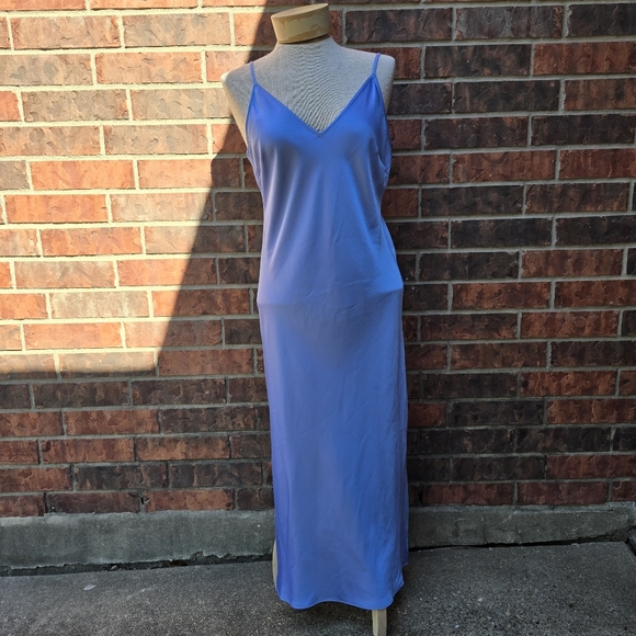 Express Dresses & Skirts - Express Satin V-Neck Downtown Cami Blue Slip Dress Size Medium Slits